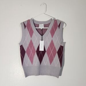 Women's Pink Rose Sweater Vest - Pink and Burgundy